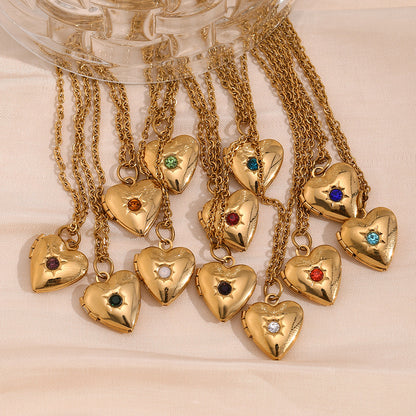 Heart Photo Birthstone Necklace Gold Plated