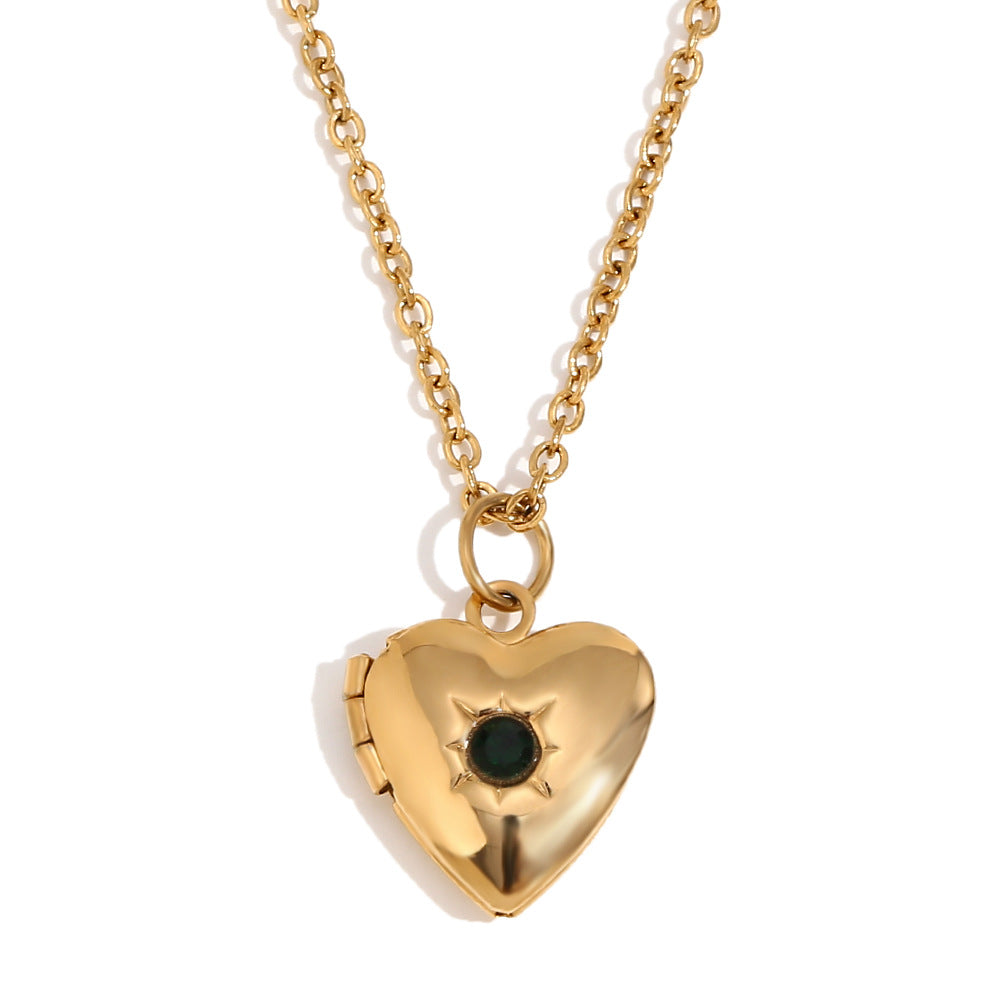 Heart Photo Birthstone Necklace Gold Plated