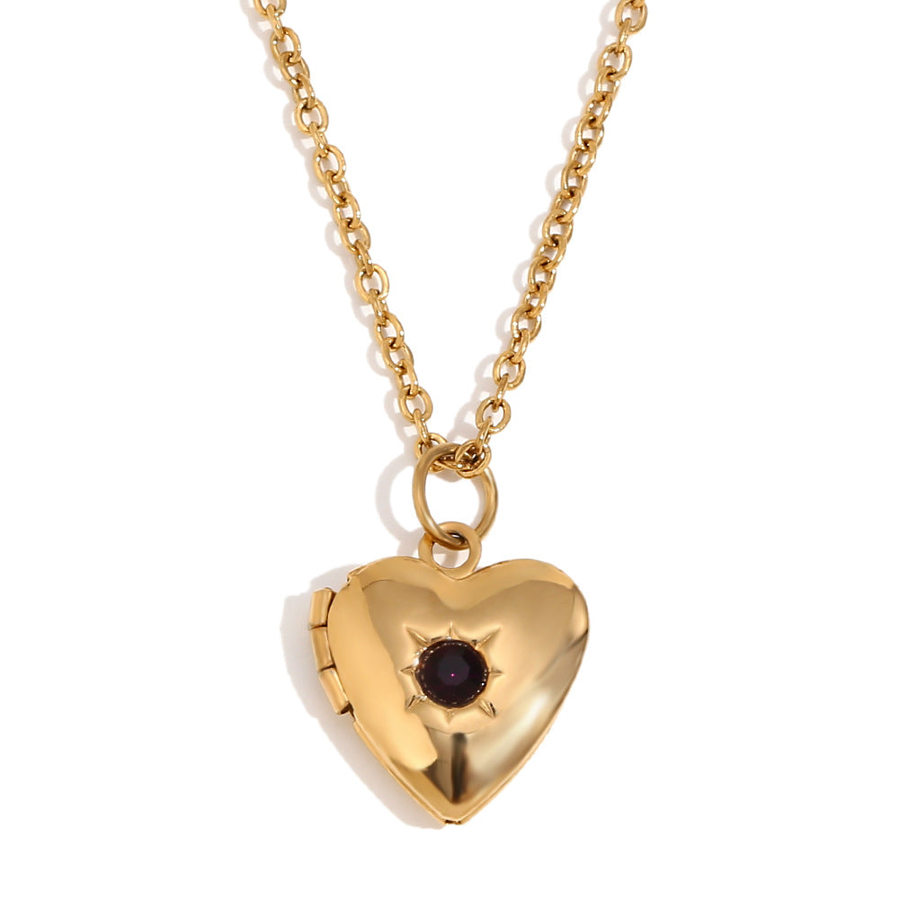 Heart Photo Birthstone Necklace Gold Plated