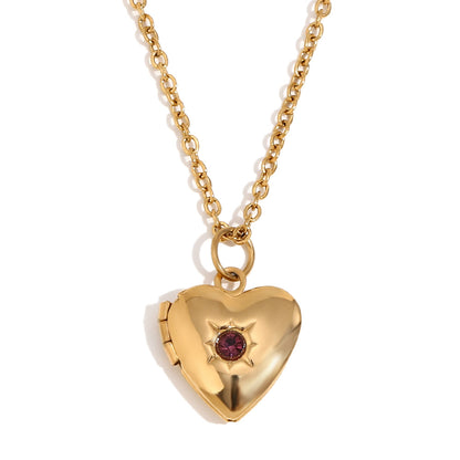 Heart Photo Birthstone Necklace Gold Plated